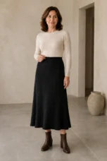 Olympia | Merino Wool Knit A-Line Skirt - Black