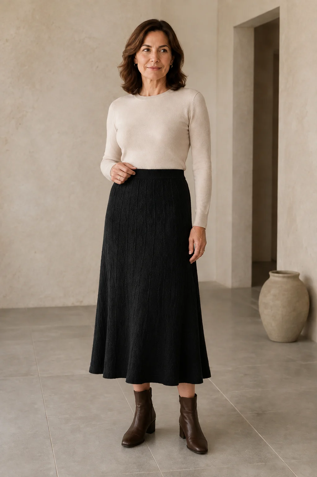 Olympia | Merino Wool Knit A-Line Skirt - Black