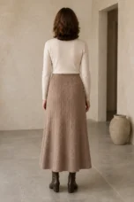 Olympia | Merino Wool Knit A-Line Skirt - Camel