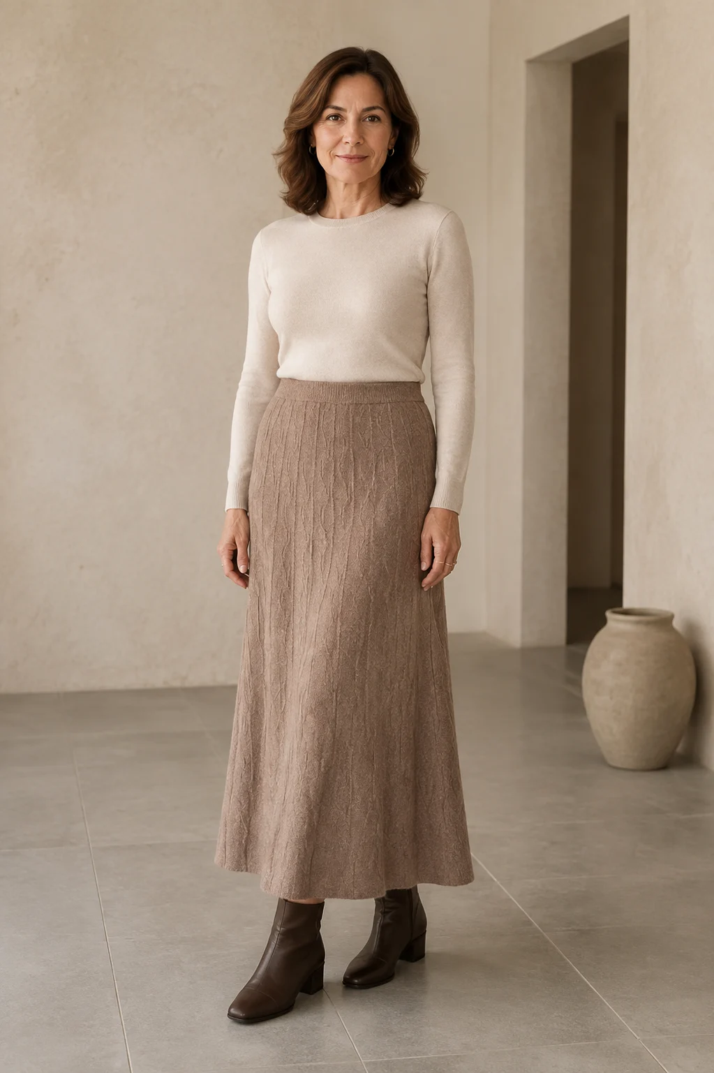 Olympia | Merino Wool Knit A-Line Skirt - Camel