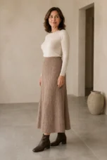 Olympia | Merino Wool Knit A-Line Skirt - Camel