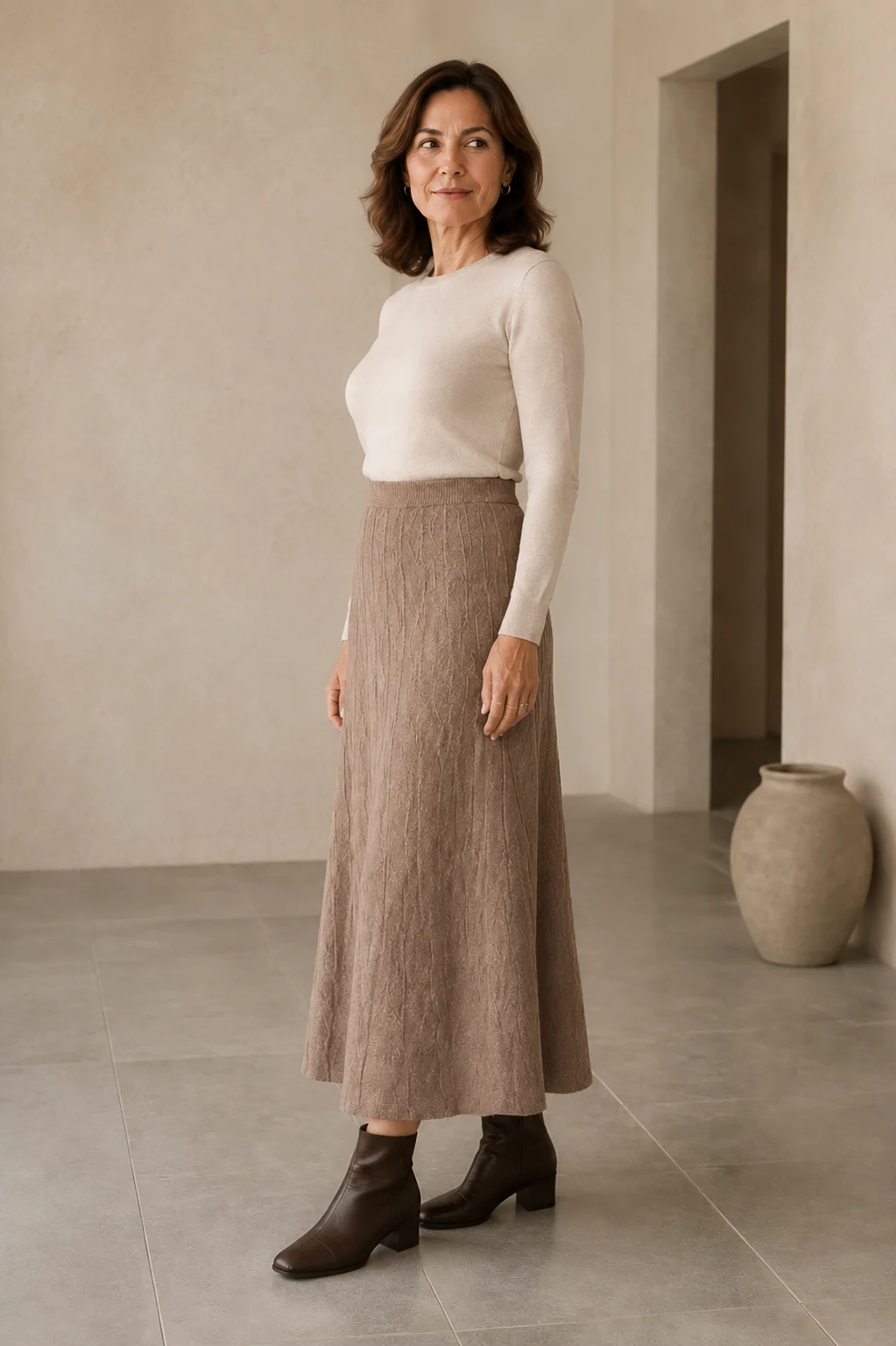 Olympia | Merino Wool Knit A-Line Skirt - Camel