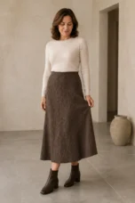 Olympia | Merino Wool Knit A-Line Skirt - Coffee