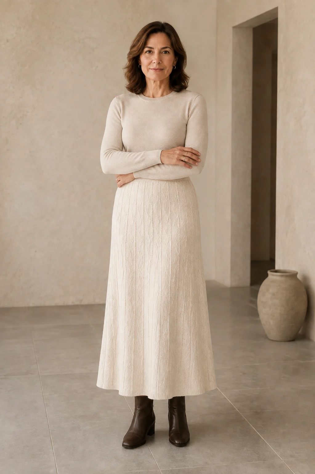 Olympia | Merino Wool Knit A-Line Skirt - Ivory