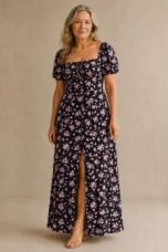 Painterly Floral Split Hem Dress - Pink Floral