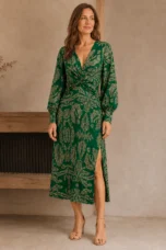 Paisley Print Wrap Maxi Dress - Green
