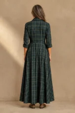 Plaid Cotton Blend Shirt Dress – back view