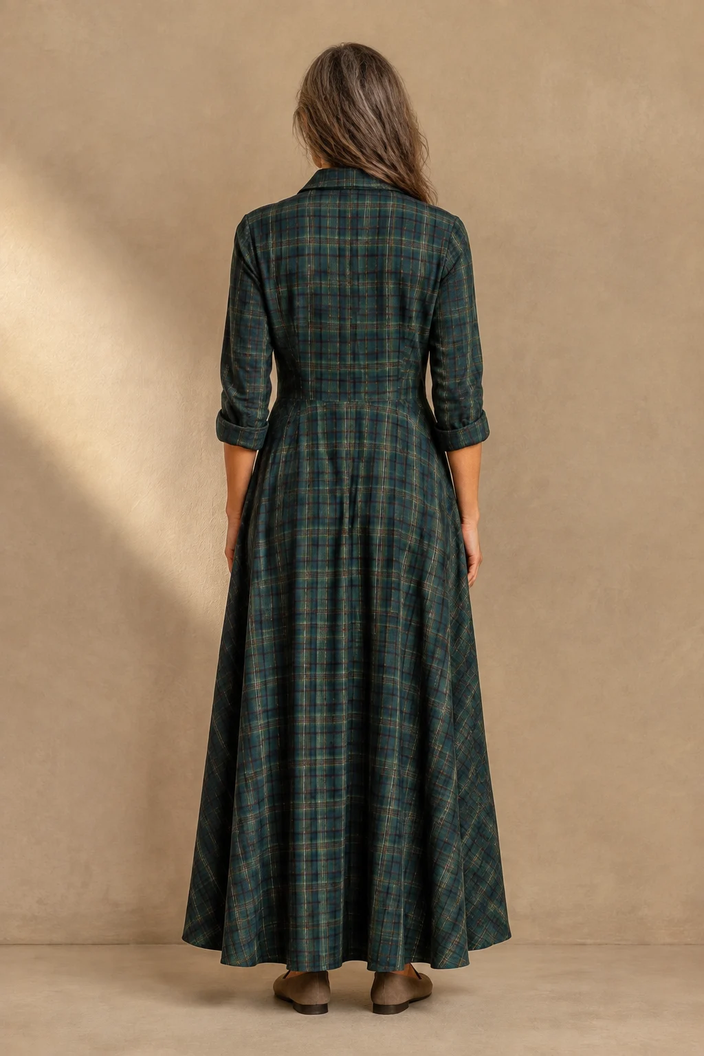 Plaid Cotton Blend Shirt Dress – back view