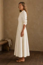 Pleated Button Front Maxi Dress – left side view