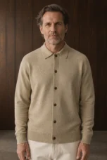 Lapel Collar Button Knit Cardigan - Beige hero
