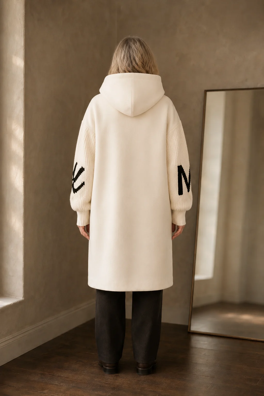 Prudence | Dense Knit Hooded Long Coat - Off White
