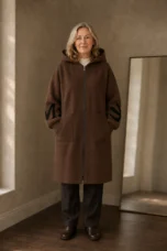 Prudence | Dense Knit Hooded Long Coat - Brown