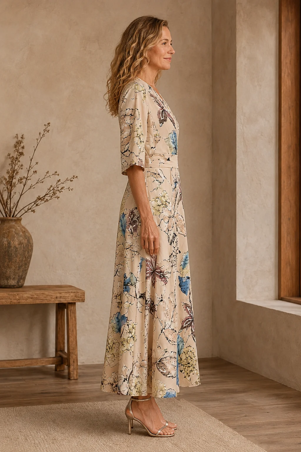 Puff Sleeve Floral Wrap Maxi Dress - left side view
