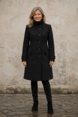 Quilted Double-Breasted Funnel Neck Coat closed
