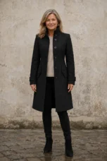 Quilted Double-Breasted Funnel Neck Coat open