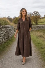 Rachelle | Long Sleeve Printed Day Dress - Brown lifestyle