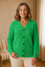 Raven | Cable Knit Button Cardigan - Green
