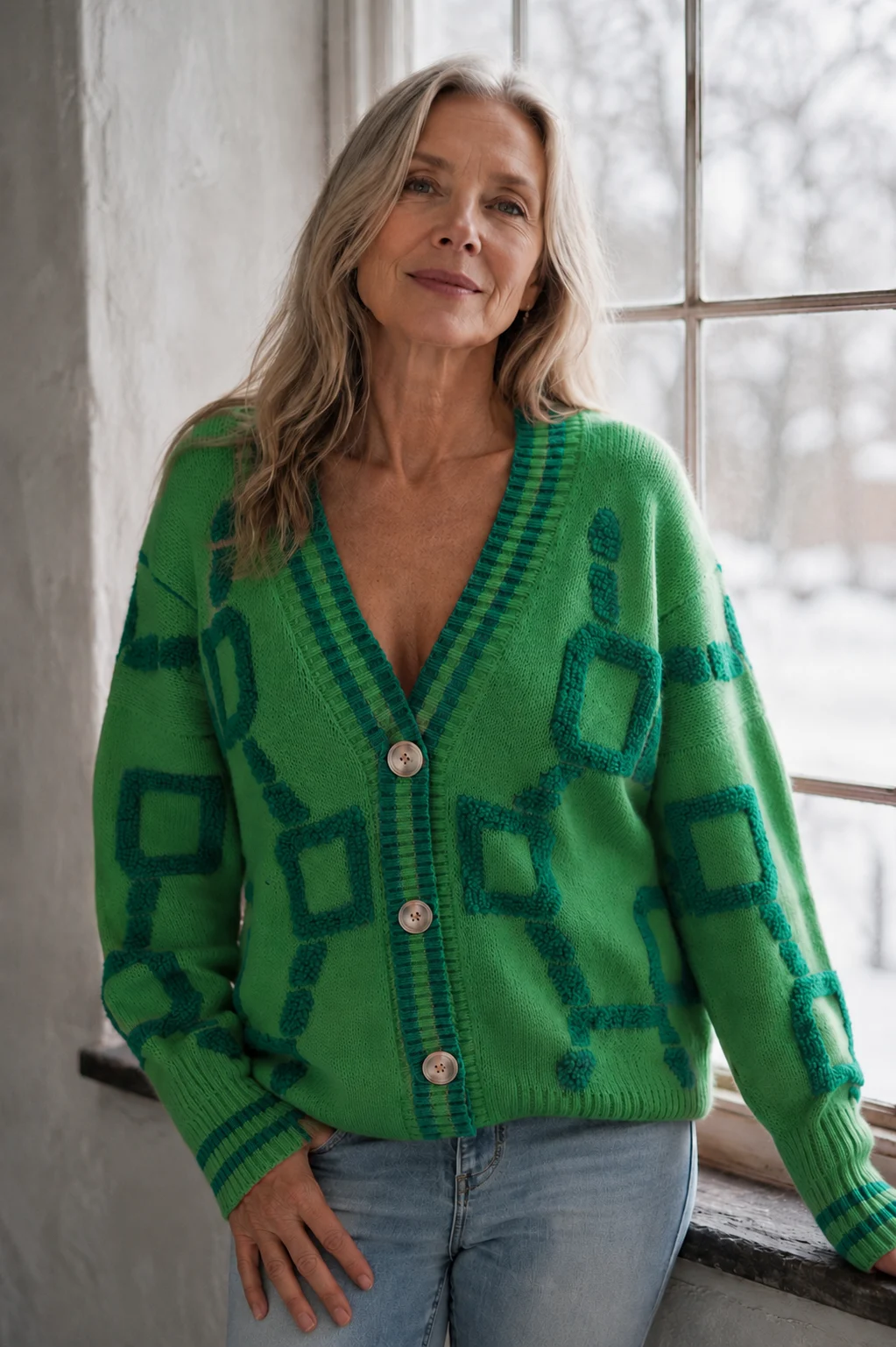 Reese | Color Block Plush Cardigan - Green