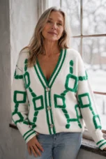 Reese | Color Block Plush Cardigan - White