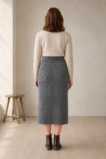 Rejeanne | Ribbed Merino Wool Midi Skirt - Grey