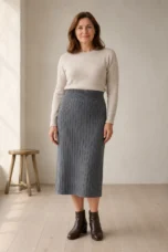 Rejeanne | Ribbed Merino Wool Midi Skirt - Grey