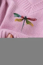 Brooklyn | Dragonfly Print V-Neck Sweater fabric texture close-up
