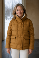 Reversible quilted down jacket closed