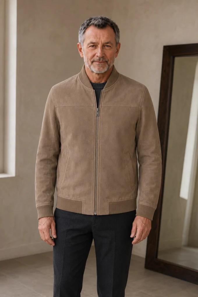 Ribbed Cuff Faux Suede Jacket - hero closed