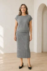 Ribbed Knit Sleeveless Two Piece Set editorial product photo