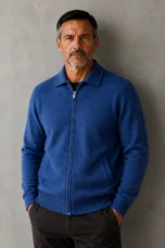 Wool Blend Zip Front Cardigan - Blue