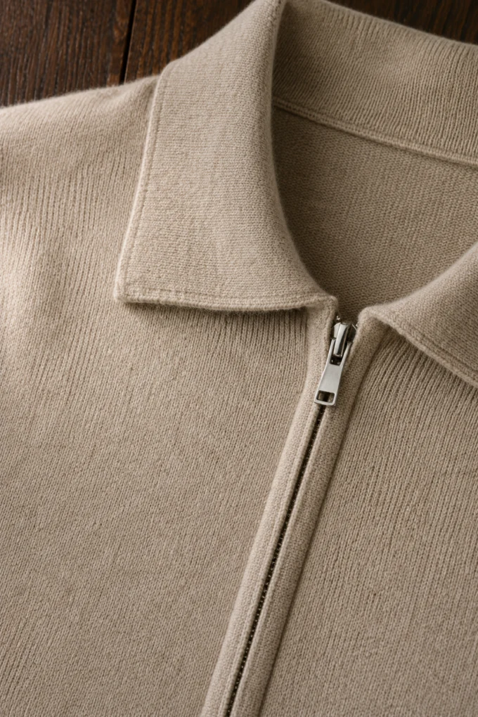 Wool Blend Zip Front Cardigan - fabric close-up