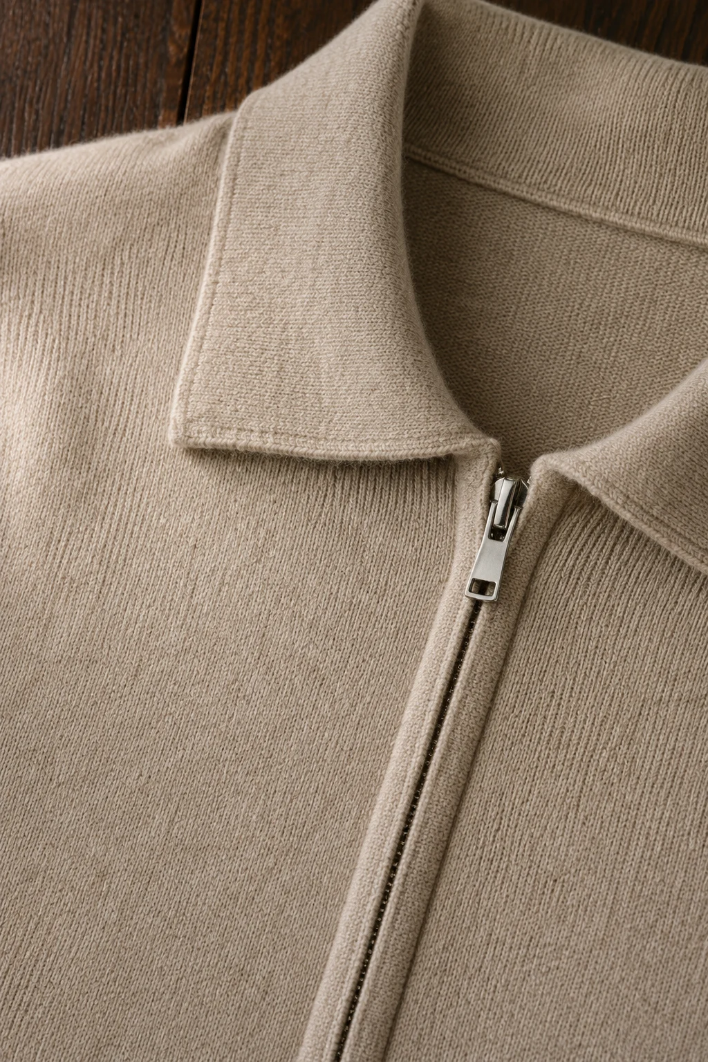 Wool Blend Zip Front Cardigan - fabric close-up
