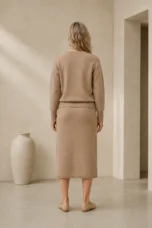 Rosette | Cotton Knit Sweater and Skirt - Khaki