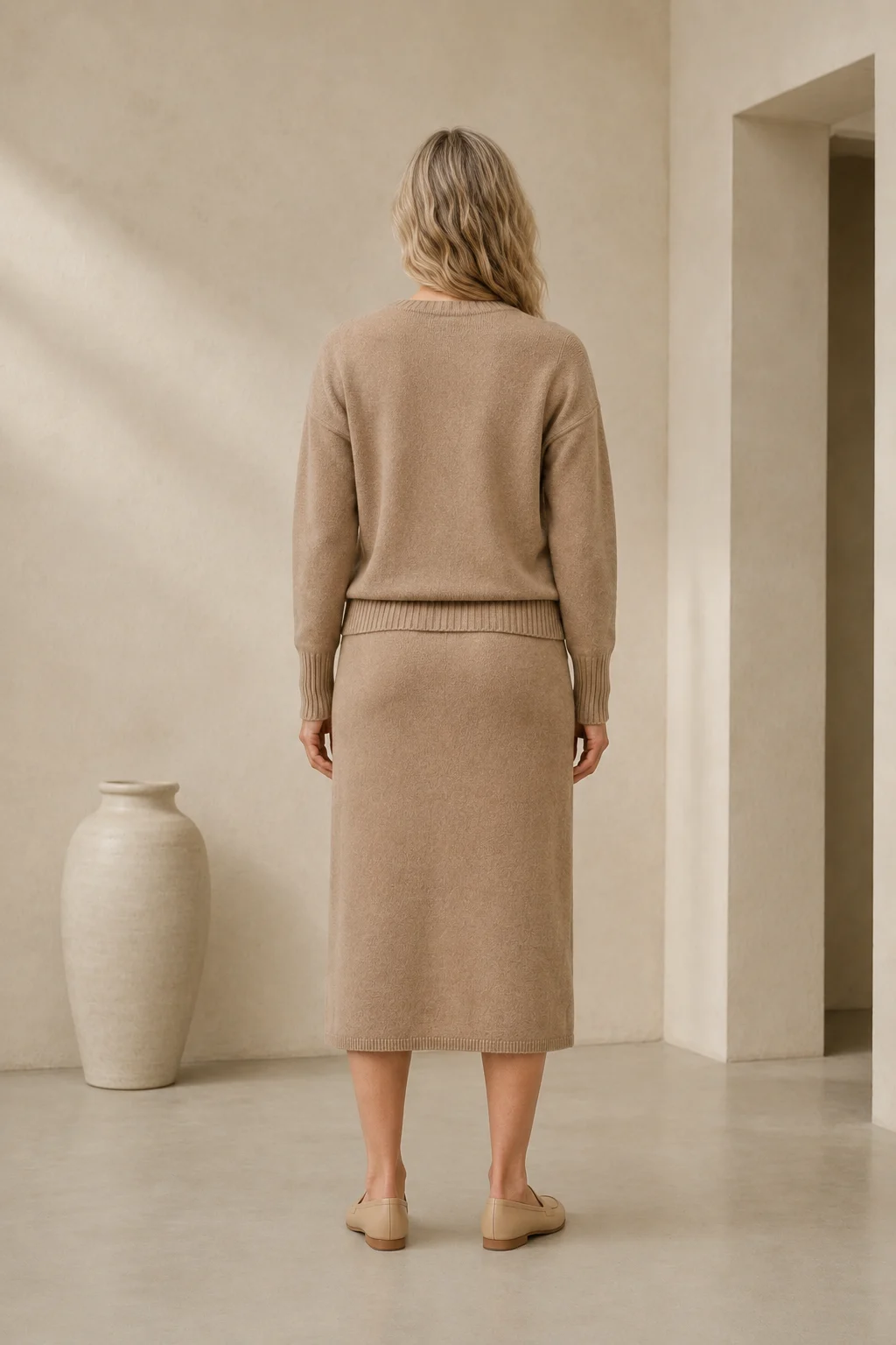 Rosette | Cotton Knit Sweater and Skirt - Khaki