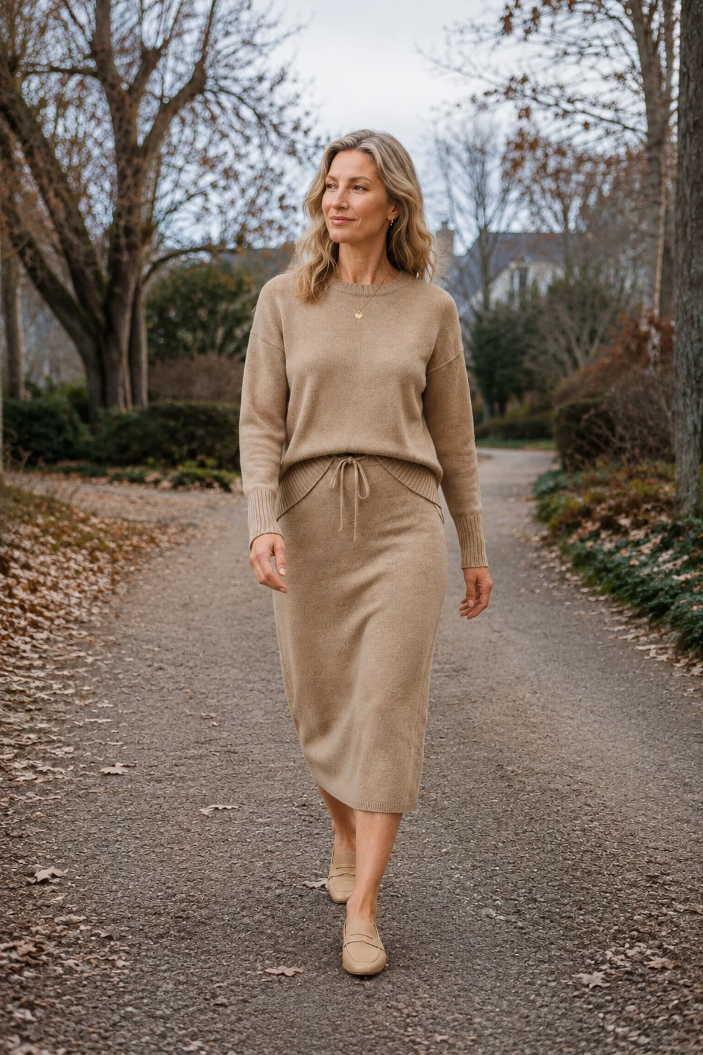 Rosette matching set in khaki on a cool autumn walk