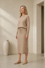 Rosette | Cotton Knit Sweater and Skirt - Khaki