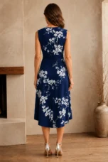 Ruched Waist Sleeveless Midi Dress - back view