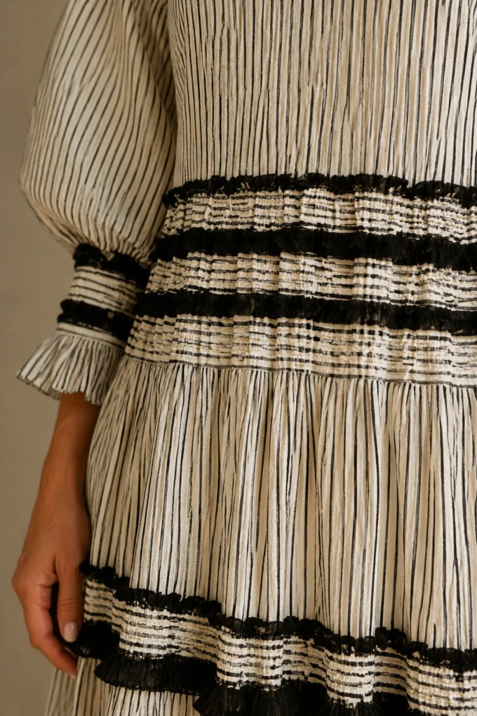 Ruffled Cotton Linen Maxi Dress - fabric close-up