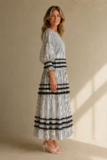 Ruffled Cotton Linen Maxi Dress - left side view