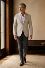 Khaki cotton blend blazer full-length front