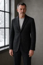 Sassicaia black blazer torso view with natural visible hands