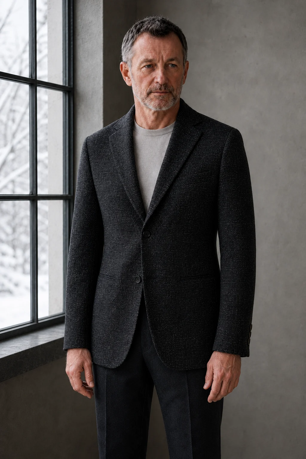 Sassicaia black blazer torso view with natural visible hands