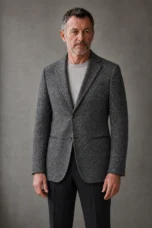 Sassicaia grey blazer torso view with natural visible hands