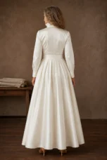 Satin Collared Pleated Maxi Gown – back view