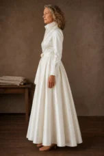 Satin Collared Pleated Maxi Gown – left side view