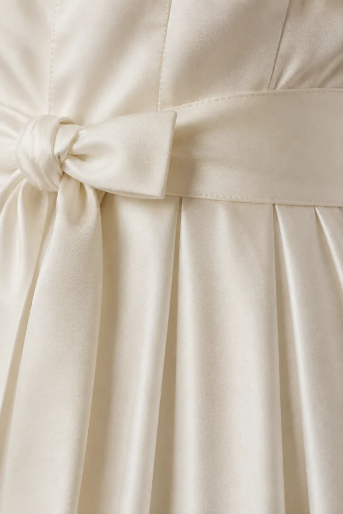 Satin Collared Pleated Maxi Gown – macro close-up of satin