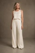 Satin Weave Wide Leg Trousers