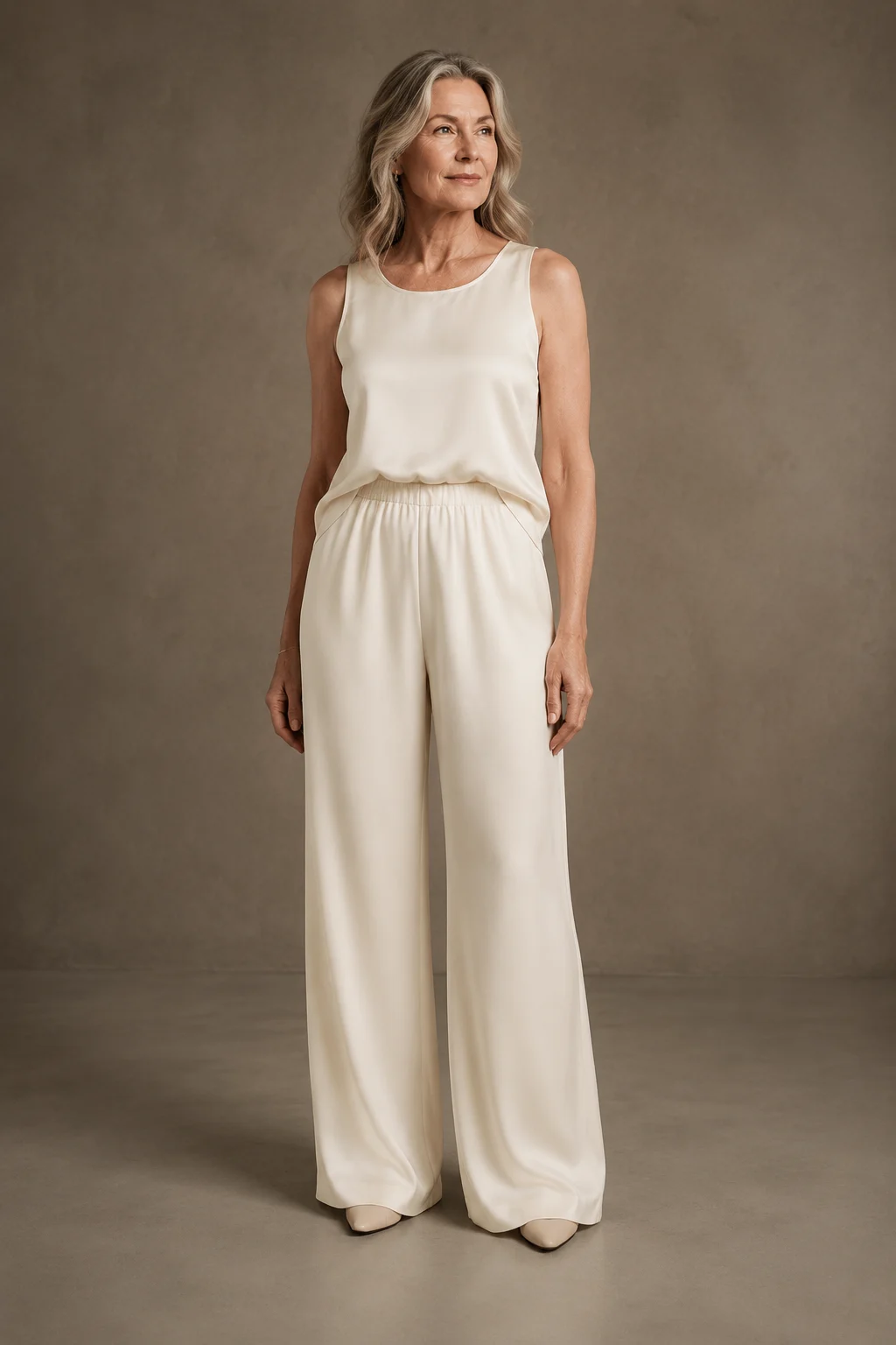 Satin Weave Wide Leg Trousers