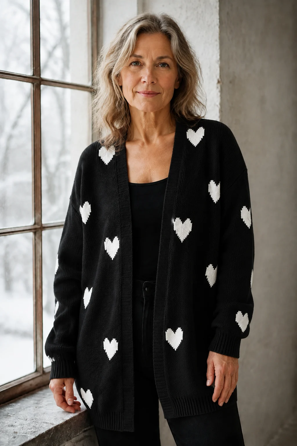 Savannah | Heart Pattern Cardigan - Black