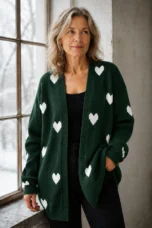 Savannah | Heart Pattern Cardigan - Green